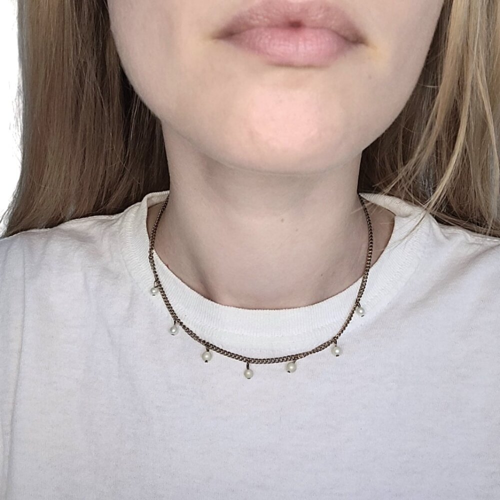 Dainty Minimalist Gold Vintage Pearl Choker Necklace